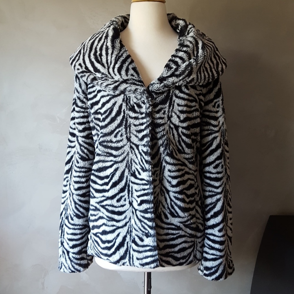Zebra Print Faux Fur Lightweight Furry Fluffy Coat